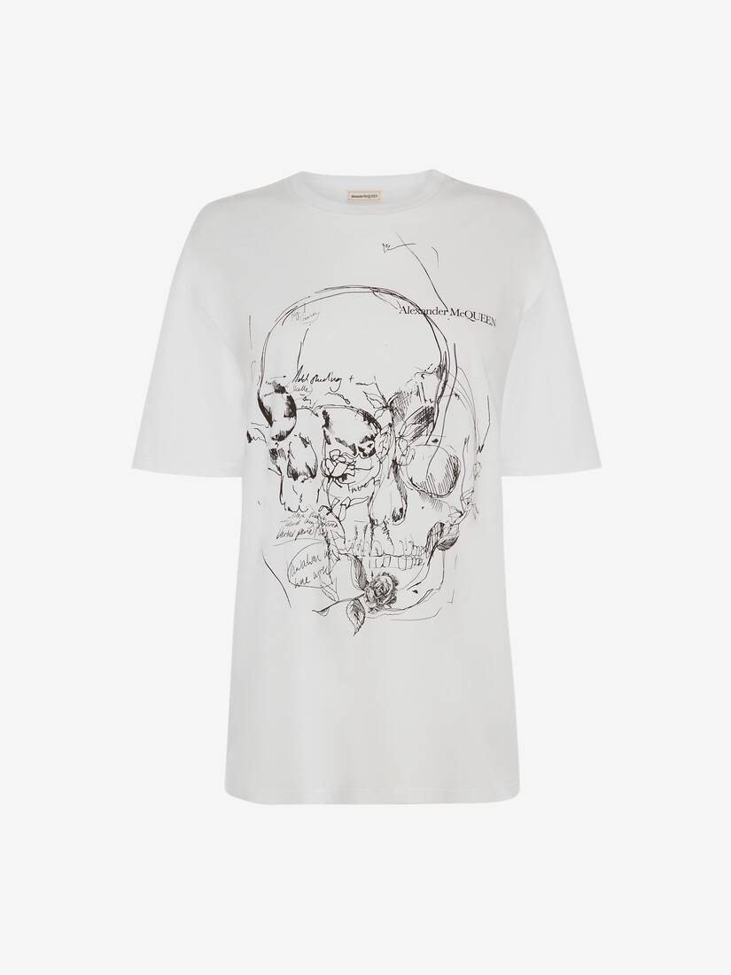 Camisetas Alexander McQueen Sketchbook Skull Mujer - Blancos - Mexico 512-AULRZY